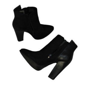 Black suede booties.